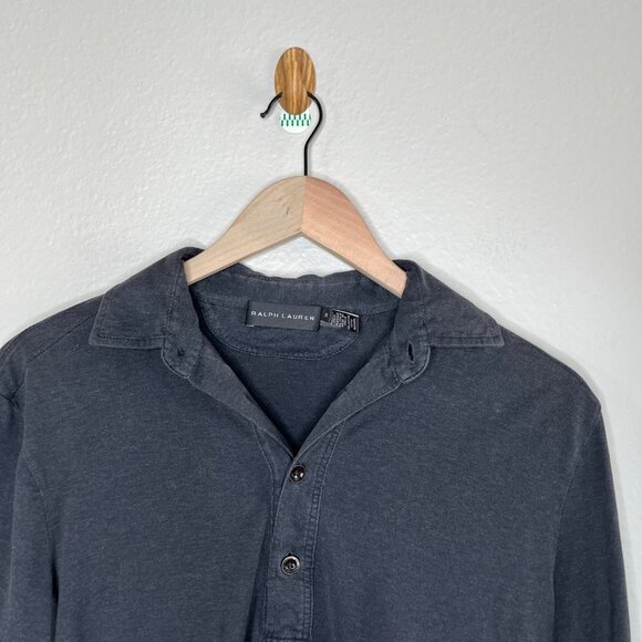 Ralph Lauren Black Label Mens Long Sleeve Cotton Polo Shirt Charcoal Black Small - Picture 3 of 11